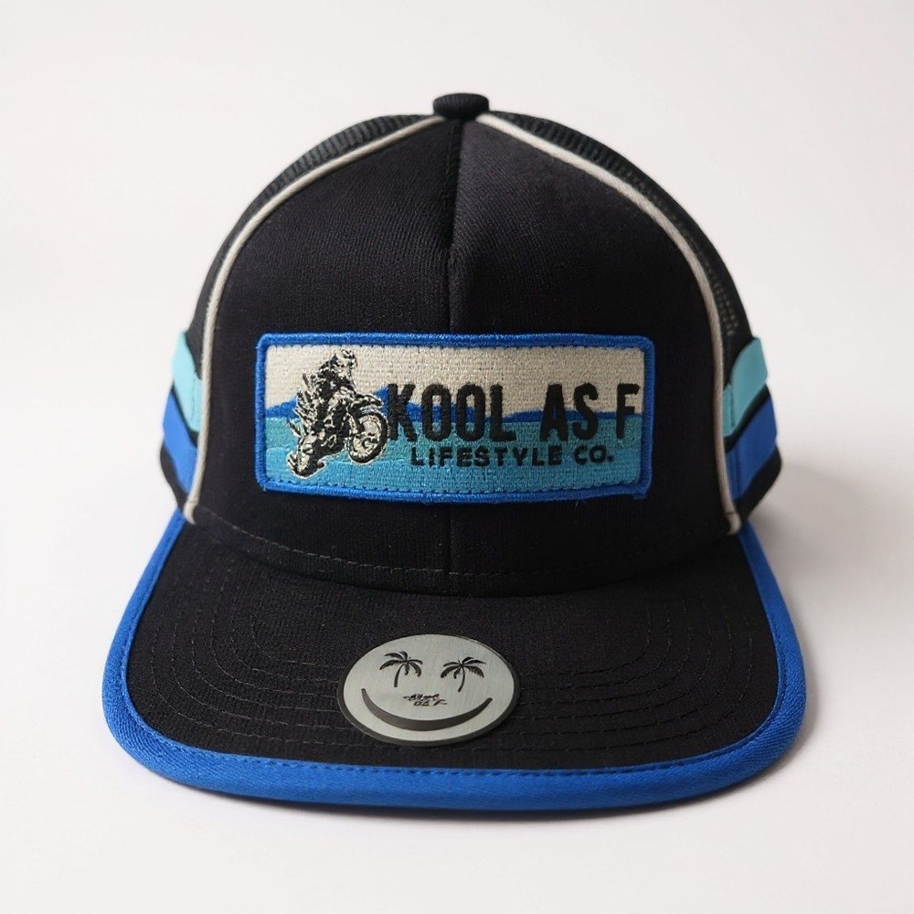 Kool As F Lifestyle Co Mens Trucker Hat Black Blue Dirt Bike Patch Snapback NWT